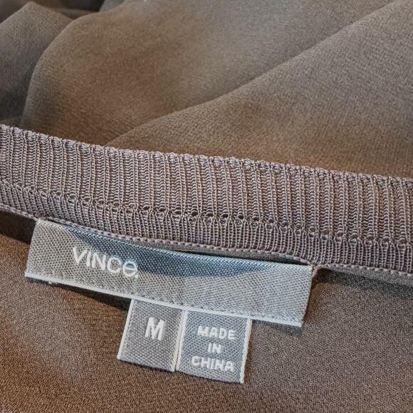 Vince, Sheer Silk Mocha Brown Crewneck Short Sleeve Pocket Tee, Women's Medium - Picture 7 of 8